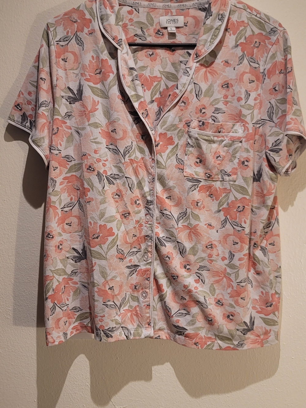Jones New York Peach Floral Short-Sleeve Shirt